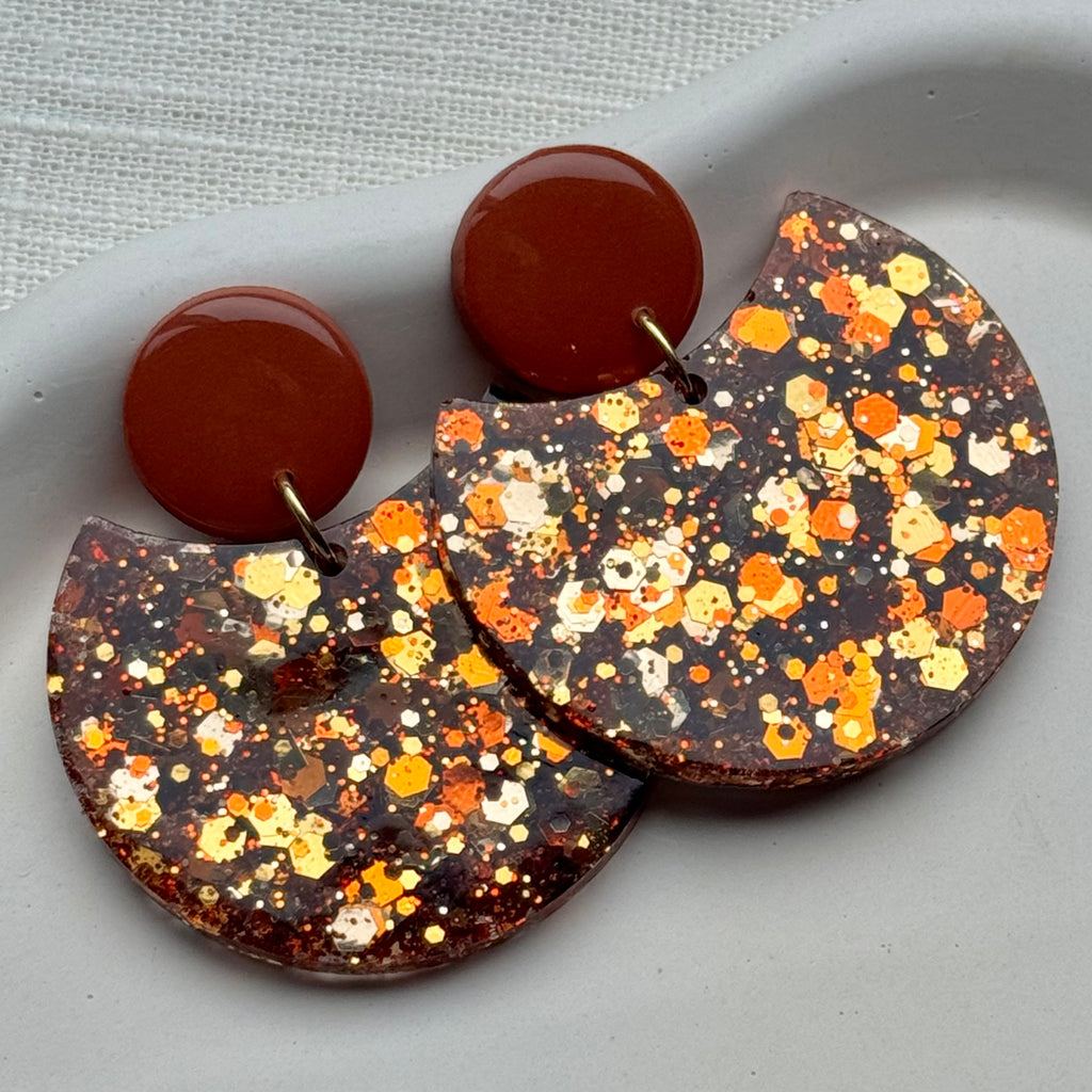 Amy - Oorbellen oranje goud glitter