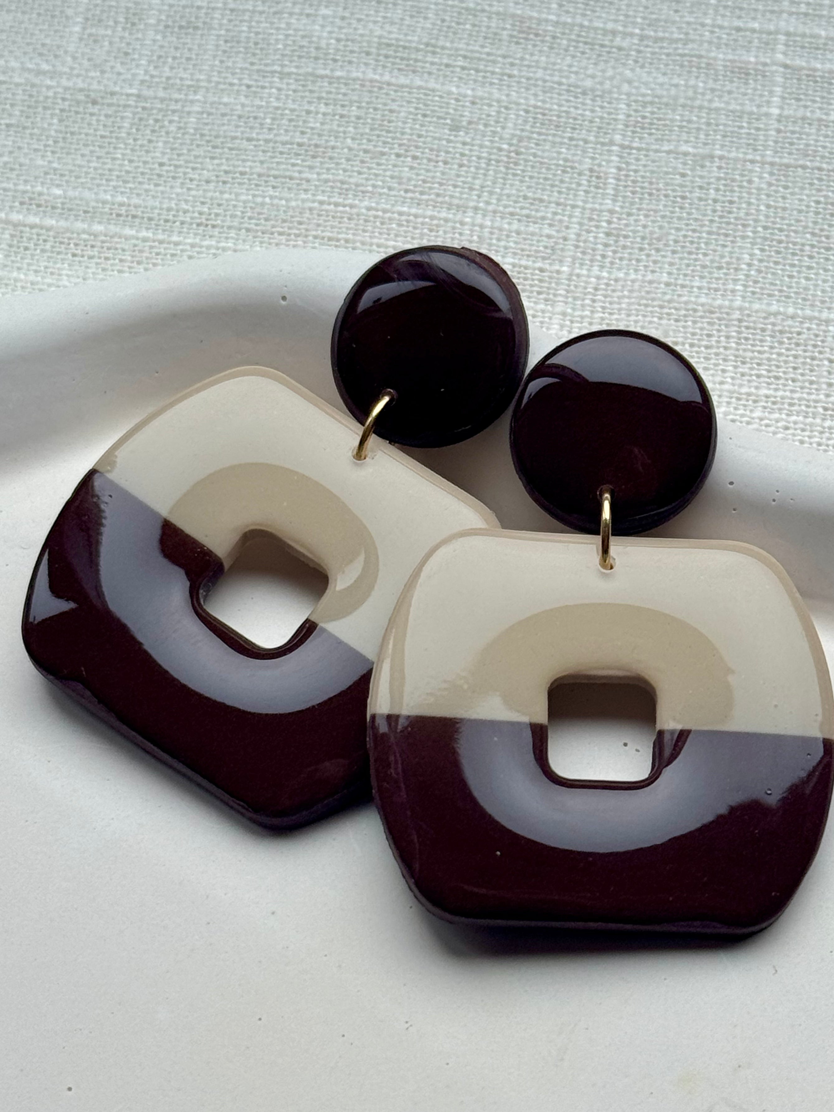 Elvira - oorbellen chocolade bruin beige