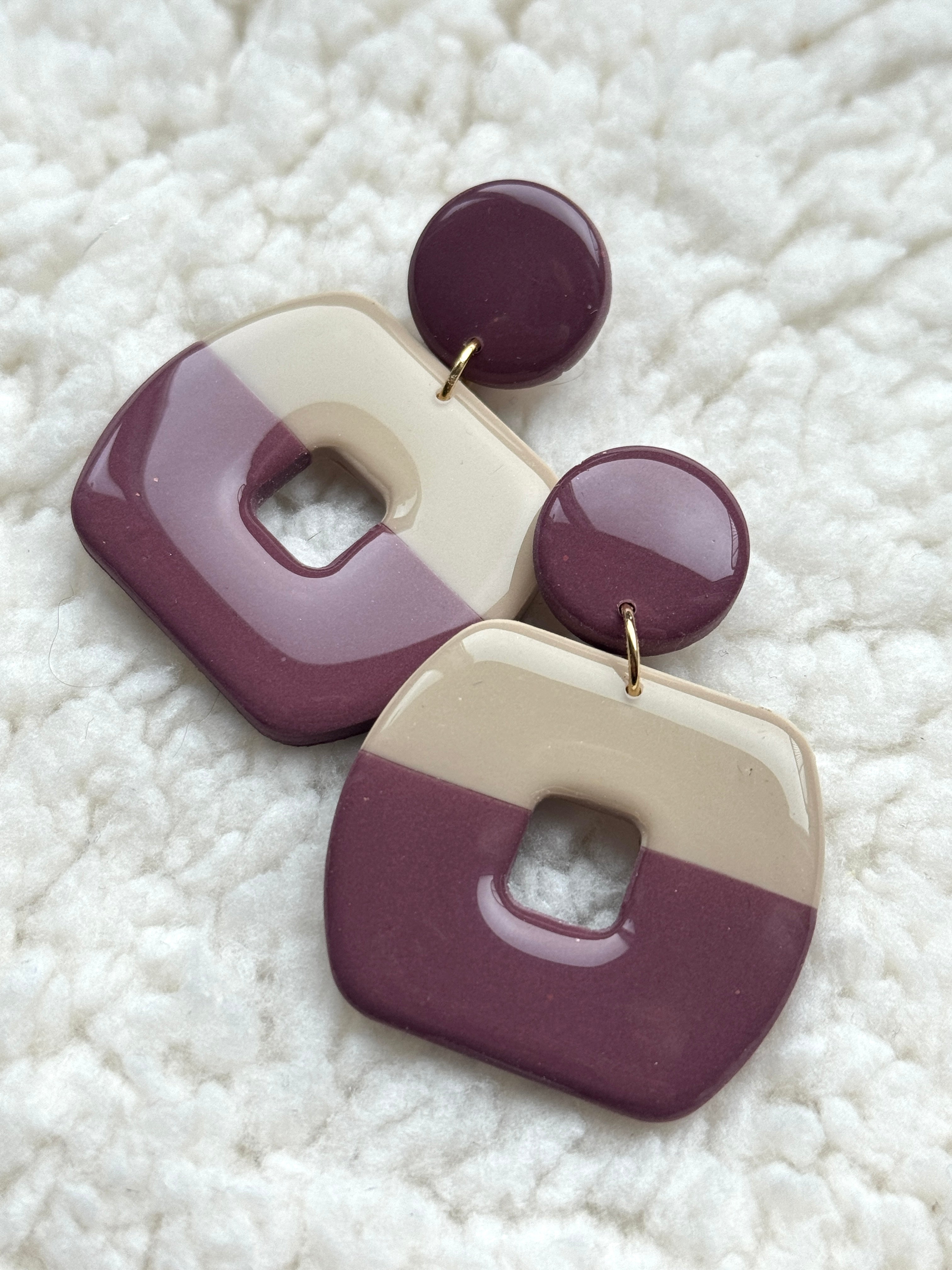 Elvira - oorbellen tyrian purple beige
