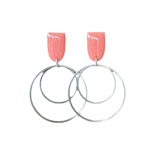 Stella - Oorbellen oud rose met zilver ringen